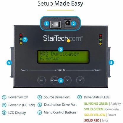 StarTech.com SATDUP11 Standalone 2.5/3.5 inch SATA Hard Drive Duplicator and Eraser