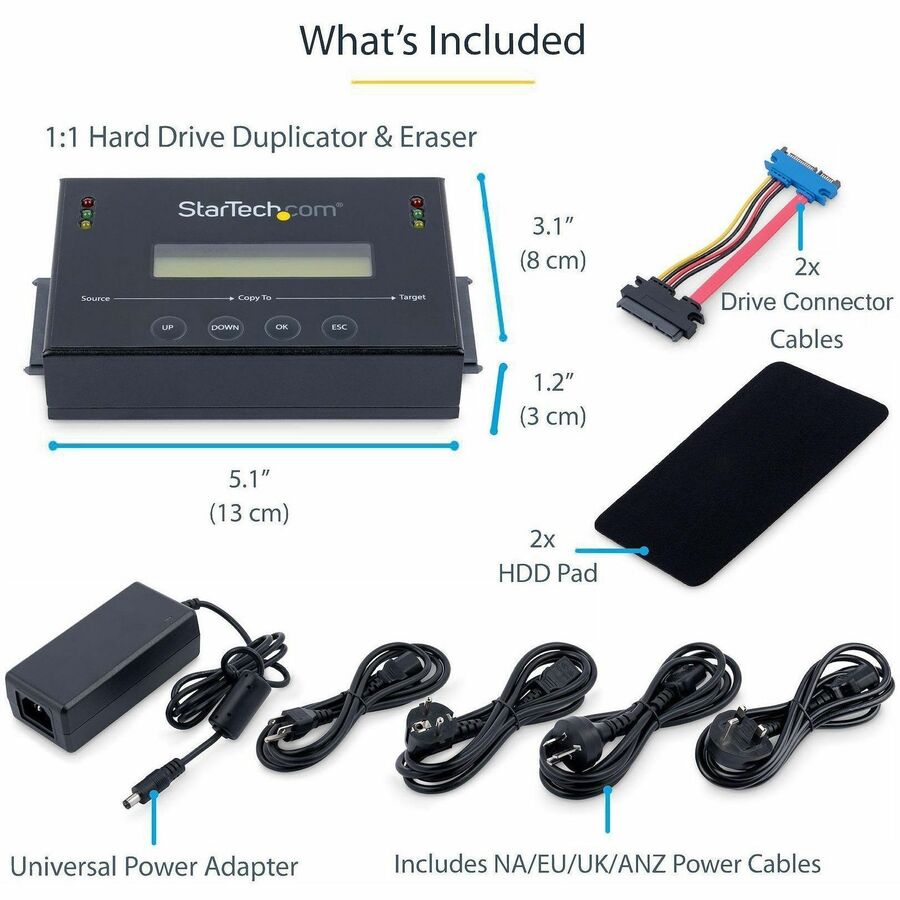 StarTech.com SATDUP11 Standalone 2.5/3.5 inch SATA Hard Drive Duplicator and Eraser