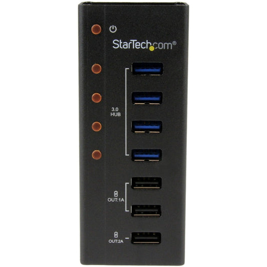 StarTech.com ST4300U3C3 USB 3.0 Hub with 3 Dedicated Charging Ports - 7 Ports, Wall Mountable, Black