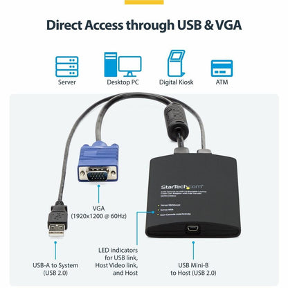 StarTech.com USB Crash Cart Adapter with File Transfer and Video Capture – TAA Compliant, Portable KVM Console for BIOS-Level Control