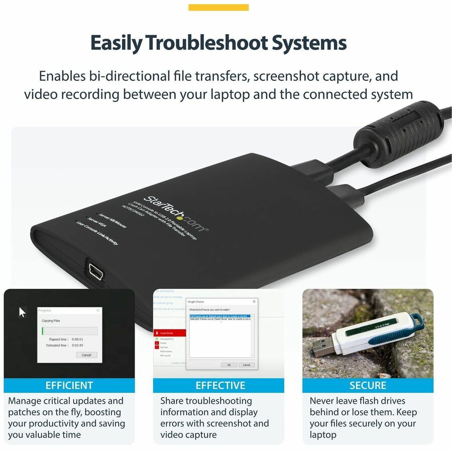 StarTech.com USB Crash Cart Adapter with File Transfer and Video Capture – TAA Compliant, Portable KVM Console for BIOS-Level Control