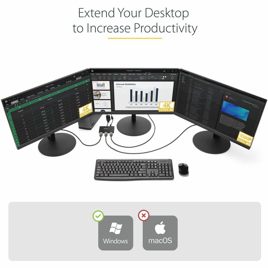 StarTech.com MST Hub - DisplayPort to 3x DisplayPort Multi-Monitor Adapter for Windows