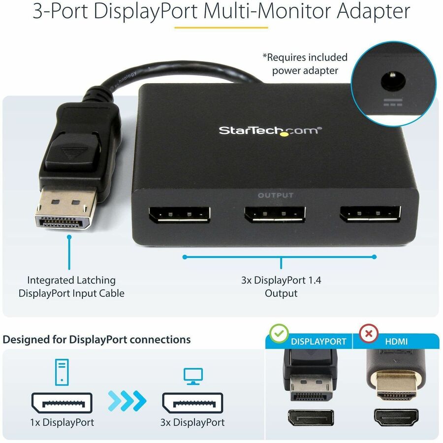 StarTech.com MST Hub - DisplayPort to 3x DisplayPort Multi-Monitor Adapter for Windows