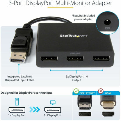 StarTech.com MST Hub - DisplayPort to 3x DisplayPort Multi-Monitor Adapter for Windows