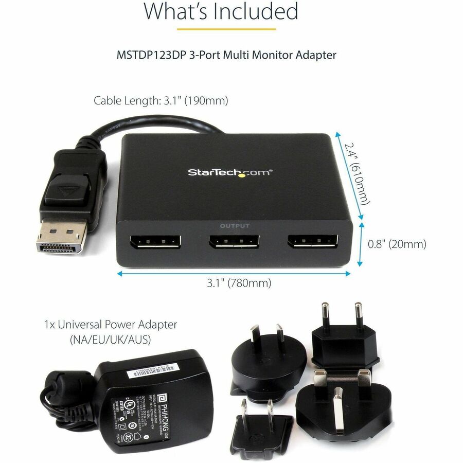 StarTech.com MST Hub - DisplayPort to 3x DisplayPort Multi-Monitor Adapter for Windows