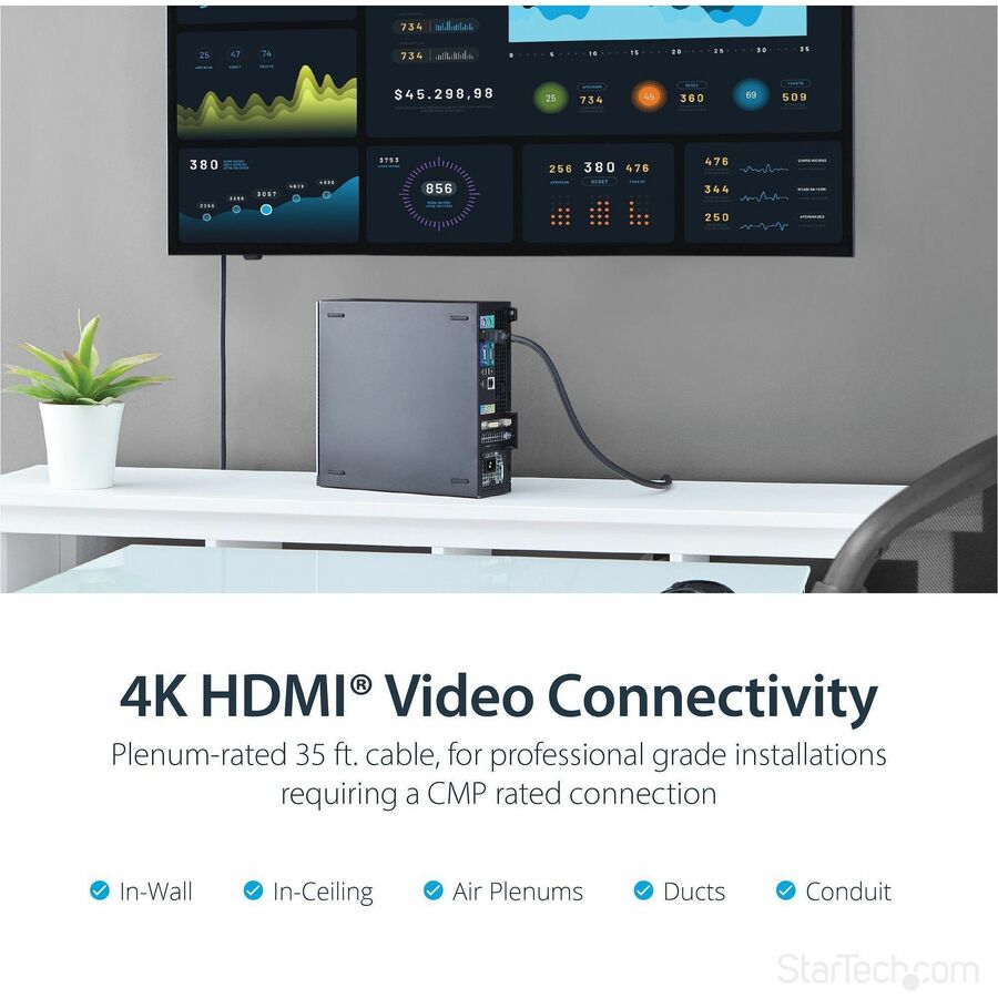 StarTech.com 35ft Plenum-Rated High Speed HDMI Cable with Ethernet - 4K UHD Support