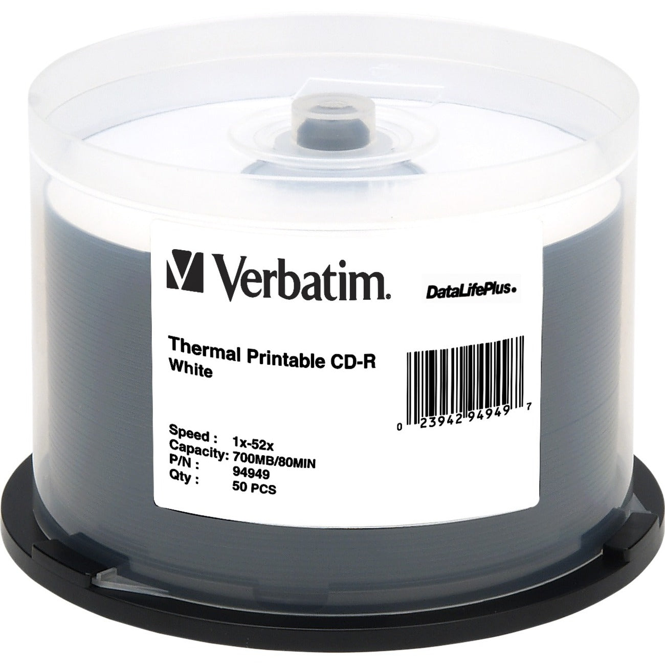 Verbatim DataLifePlus CD-R 700MB 52X White Thermal Printable Discs - 50 Pack