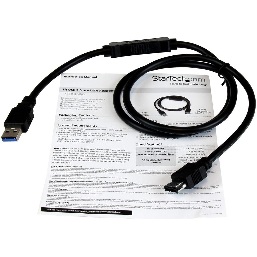 StarTech.com USB 3.0 to eSATA Data Transfer Cable - 3 Feet for External Drives and Optical Discs