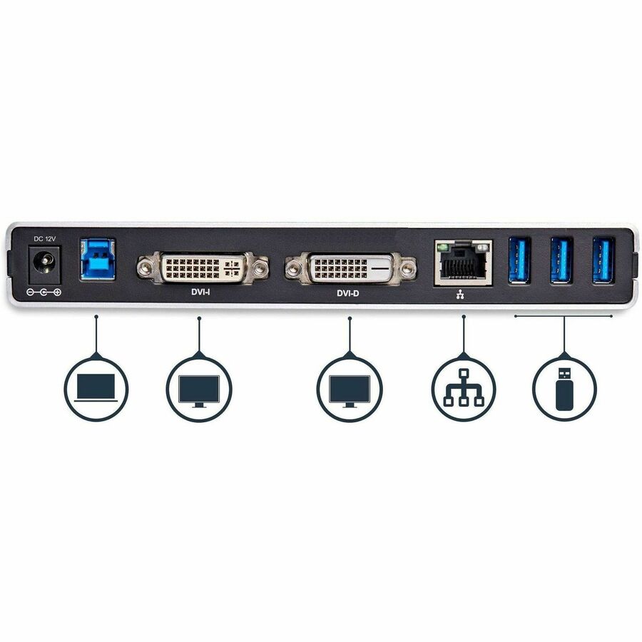 StarTech.com USB 3.0 Docking Station with Dual DVI - Supports Dual Monitors and Fast Charging