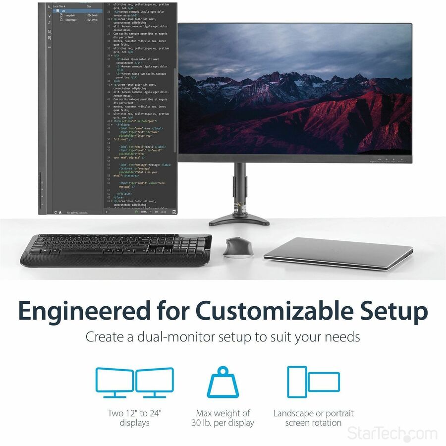 StarTech.com ARMDUAL Desk Mount Dual Monitor Arm with Height Adjustment and Flexible Motion for 12 to 24-Inch VESA Displays