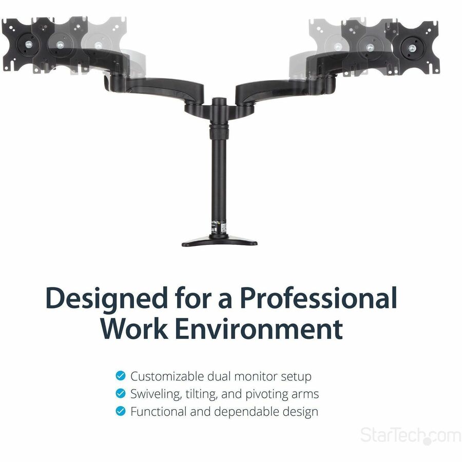 StarTech.com ARMDUAL Desk Mount Dual Monitor Arm with Height Adjustment and Flexible Motion for 12 to 24-Inch VESA Displays