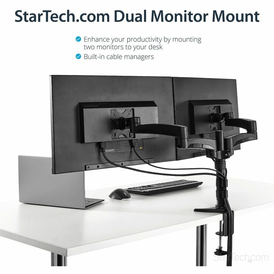 StarTech.com ARMDUAL Desk Mount Dual Monitor Arm with Height Adjustment and Flexible Motion for 12 to 24-Inch VESA Displays