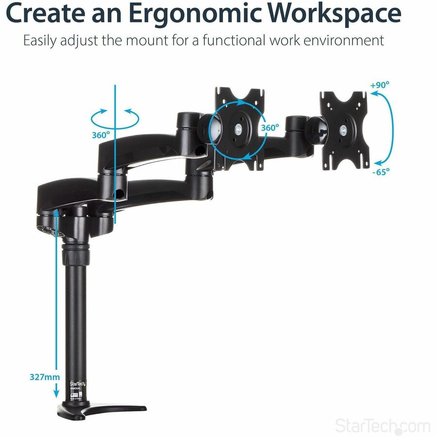 StarTech.com ARMDUAL Desk Mount Dual Monitor Arm with Height Adjustment and Flexible Motion for 12 to 24-Inch VESA Displays