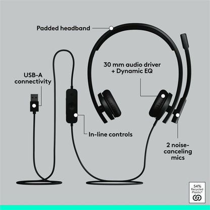 Logitech H570e USB Stereo Headset with Noise Cancelling Microphone and Comfort Fit