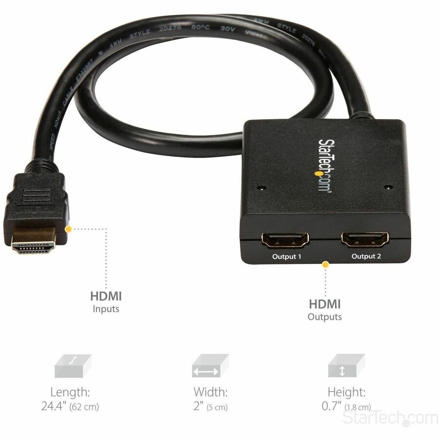StarTech.com ST122HD4KU 2-Port HDMI Splitter with 4K Support and USB Power