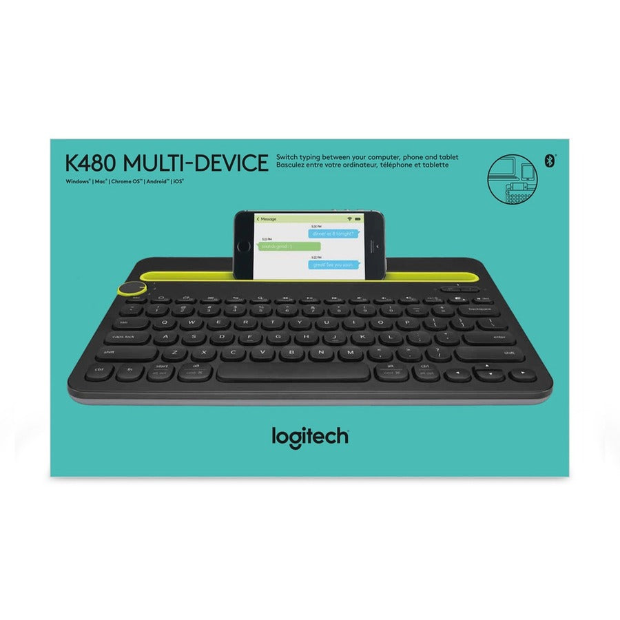 Logitech K480 Bluetooth Multi-Device Keyboard with Integrated Phone and Tablet Cradle