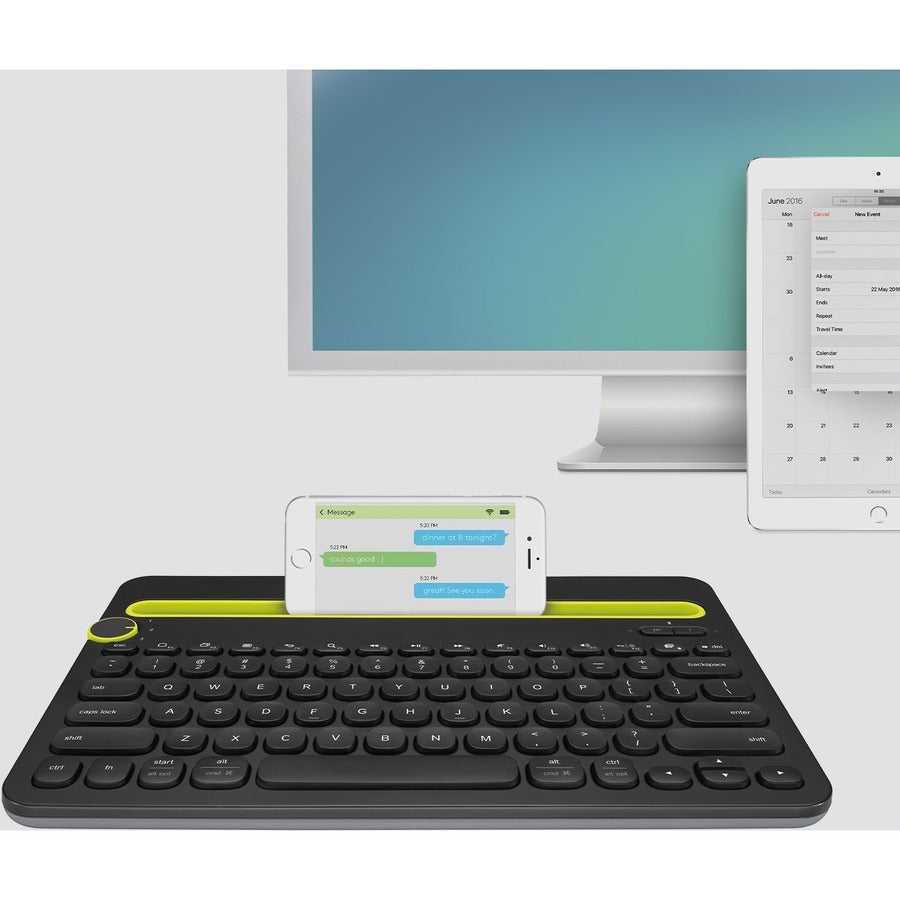 Logitech K480 Bluetooth Multi-Device Keyboard with Integrated Phone and Tablet Cradle
