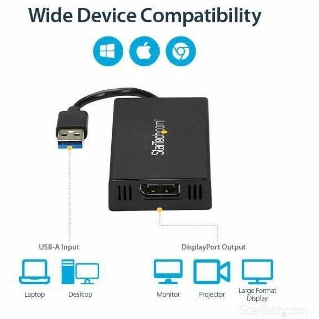 StarTech.com USB 3.0 to DisplayPort Adapter – 4K 30Hz UHD External Video/Graphics Card for Windows & Mac
