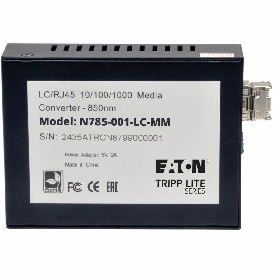Eaton Tripp Lite N785-001-LC-MM 10/100/1000 Gigabit Ethernet Multimode Fiber Media Converter