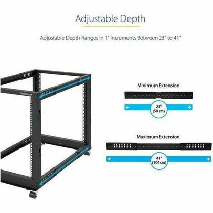 StarTech.com 4-Post 12U Mobile Open Frame Server Rack with Casters and Adjustable Depth