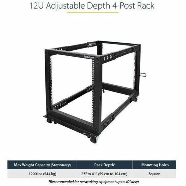StarTech.com 4-Post 12U Mobile Open Frame Server Rack with Casters and Adjustable Depth