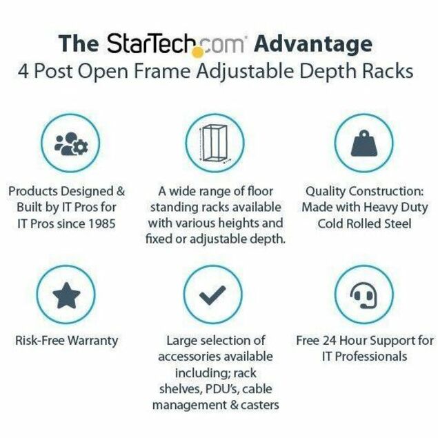 StarTech.com 4-Post 12U Mobile Open Frame Server Rack with Casters and Adjustable Depth