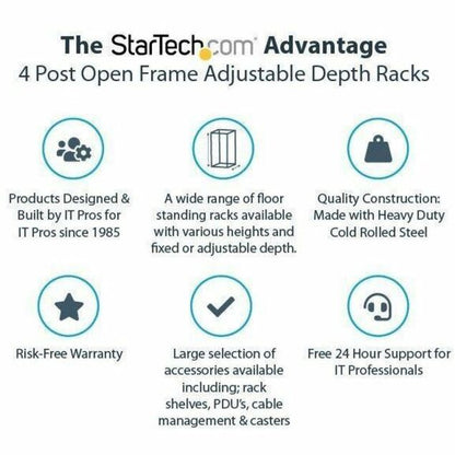 StarTech.com 4-Post 12U Mobile Open Frame Server Rack with Casters and Adjustable Depth