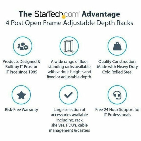 StarTech.com 4-Post 12U Mobile Open Frame Server Rack with Casters and Adjustable Depth