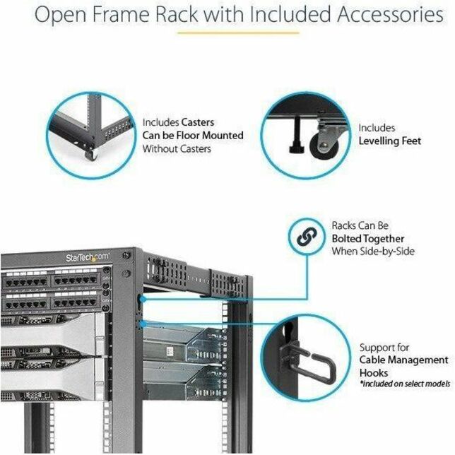 StarTech.com 4-Post 12U Mobile Open Frame Server Rack with Casters and Adjustable Depth