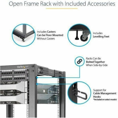 StarTech.com 4-Post 12U Mobile Open Frame Server Rack with Casters and Adjustable Depth