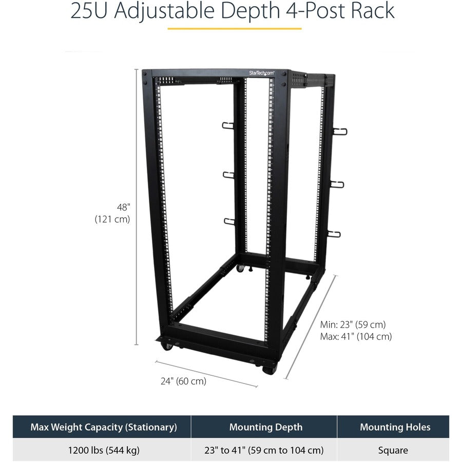 StarTech.com 4PostRACK25U 25U Open Frame Server Rack with Adjustable Depth and Casters