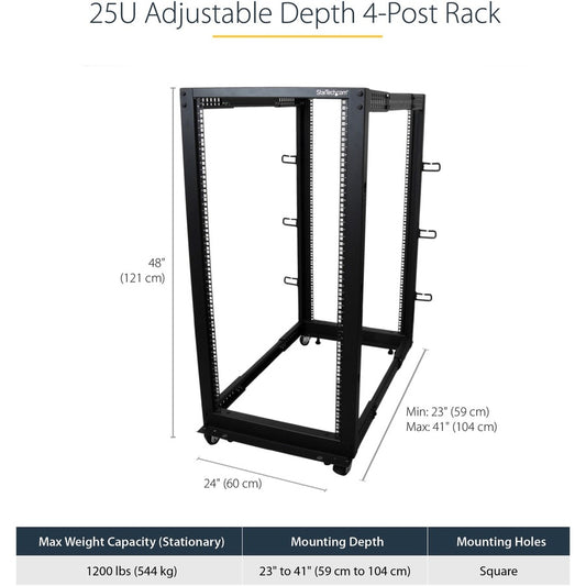 StarTech.com 4PostRACK25U 25U Open Frame Server Rack with Adjustable Depth and Casters