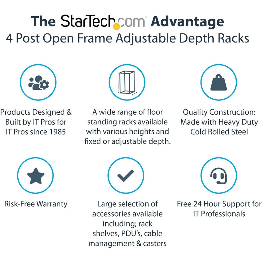StarTech.com 4PostRACK25U 25U Open Frame Server Rack with Adjustable Depth and Casters