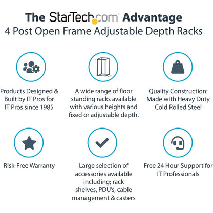 StarTech.com 4PostRACK25U 25U Open Frame Server Rack with Adjustable Depth and Casters