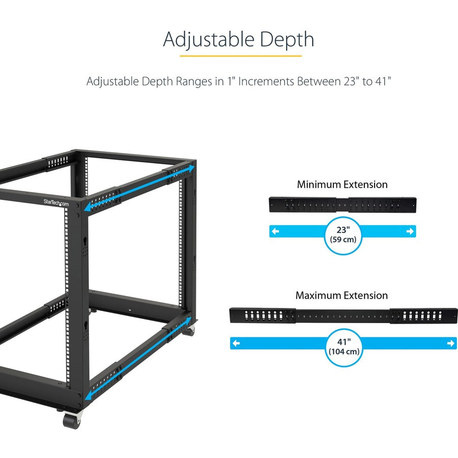 StarTech.com 4PostRACK25U 25U Open Frame Server Rack with Adjustable Depth and Casters