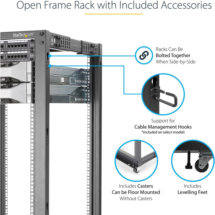 StarTech.com 4PostRACK25U 25U Open Frame Server Rack with Adjustable Depth and Casters