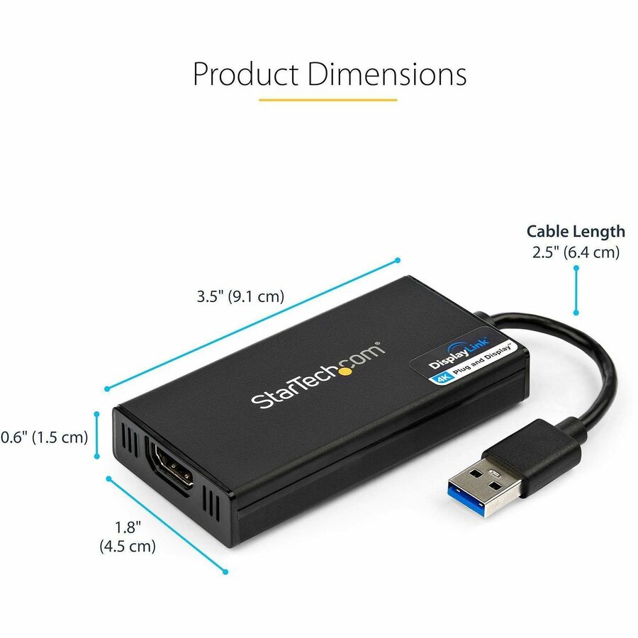 StarTech.com USB 3.0 to HDMI Adapter, 4K UHD, External Video Card for Windows & Mac