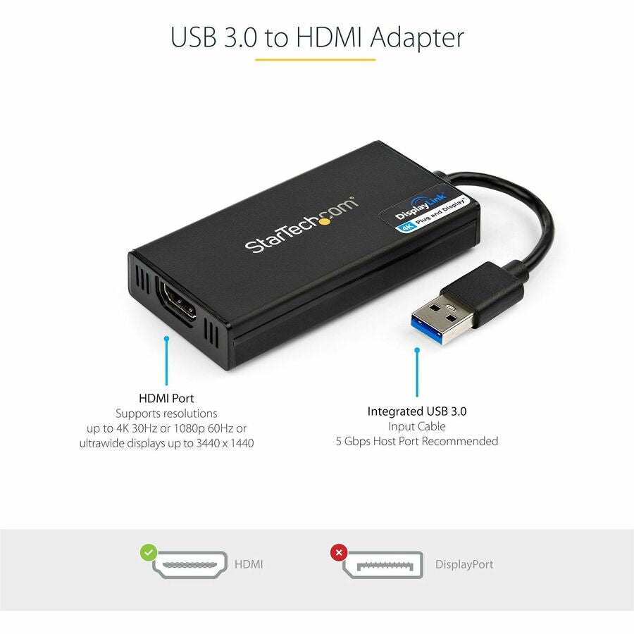 StarTech.com USB 3.0 to HDMI Adapter, 4K UHD, External Video Card for Windows & Mac