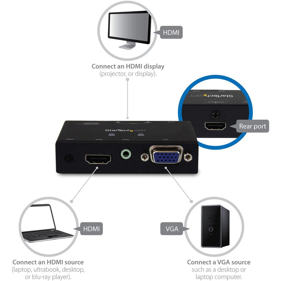 StarTech.com VS221VGA2HD HDMI & VGA Auto Switch – 1080p Support with Priority and Automatic Switching