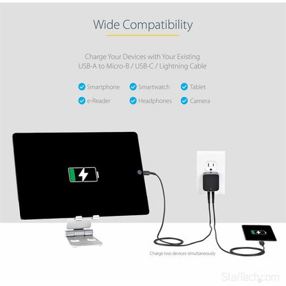 StarTech.com Travel USB Wall Charger - 2 Port Universal Power Adapter for International Travel - Model USB2PACBK