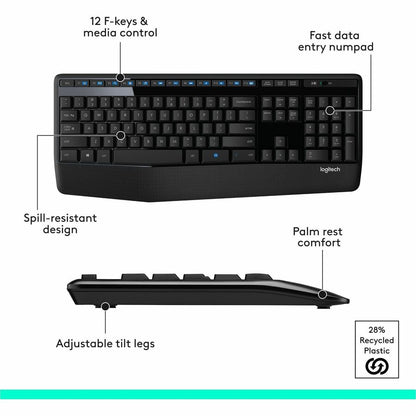 Logitech MK345 Wireless Keyboard and Mouse Combo – Full-Size Keyboard with Palm Rest and Right-Handed Wireless Mouse