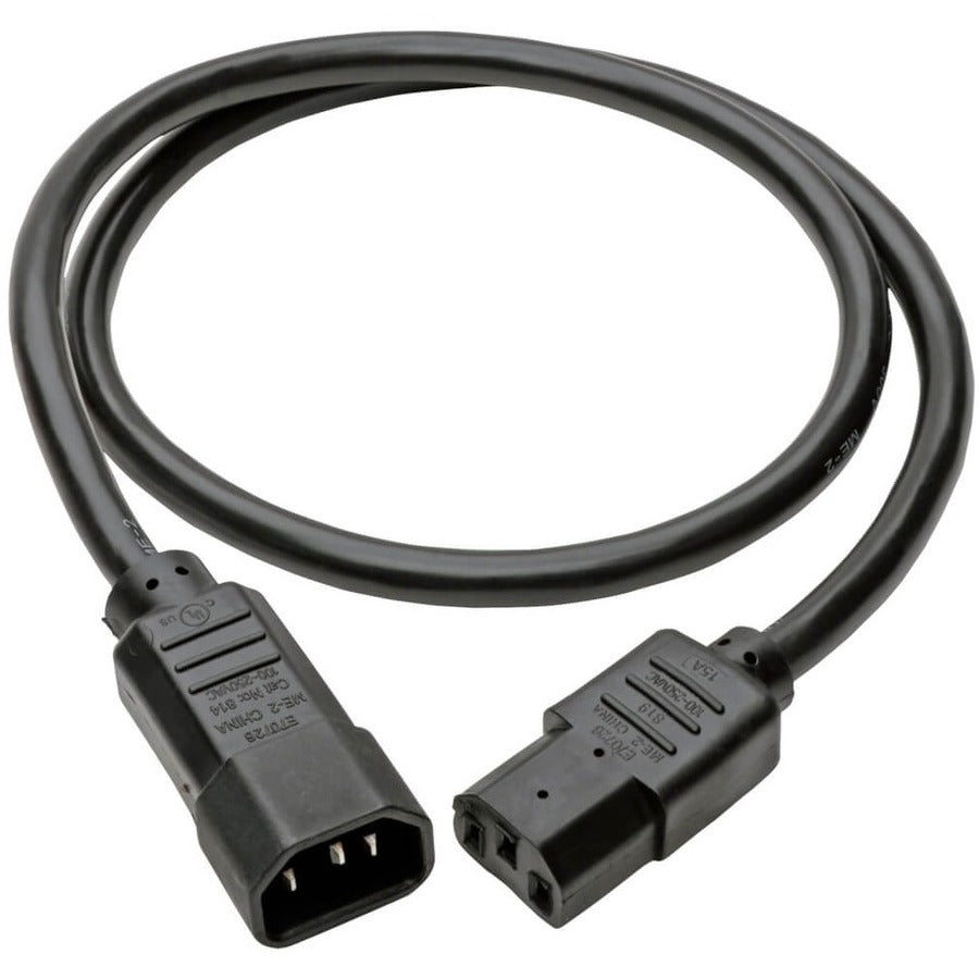 Eaton Tripp Lite Series Heavy-Duty Power Extension Cord, C13 to C14 - 15A, 250V, 14 AWG, 3 ft. Black