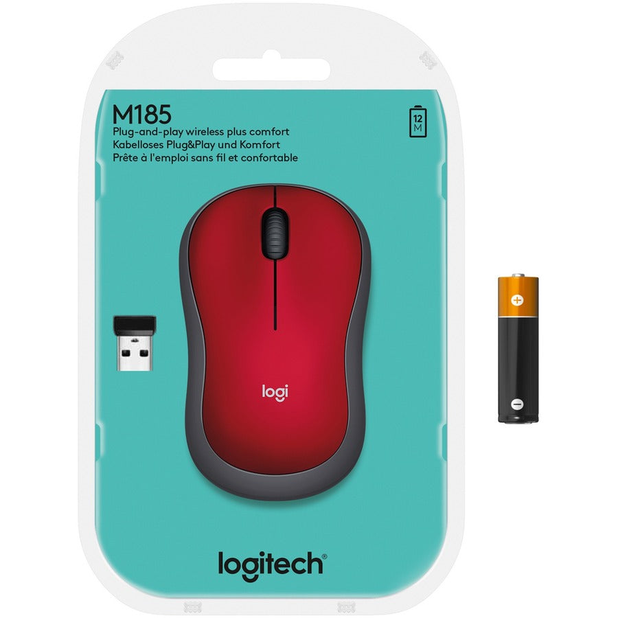 Logitech M185 Wireless Mouse with 2.4GHz USB Receiver - Red