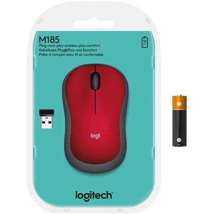 Logitech M185 Wireless Mouse with 2.4GHz USB Receiver - Red