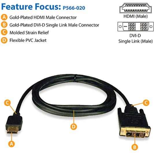Eaton Tripp Lite Series 20-ft HDMI to DVI-D Digital Video Cable - Black