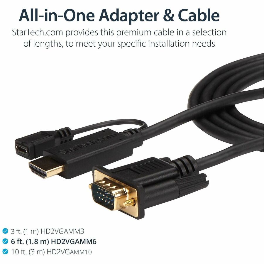 StarTech.com HD2VGAMM10 HDMI to VGA Converter Cable - 10 ft, 1080p, 1920x1200 Support