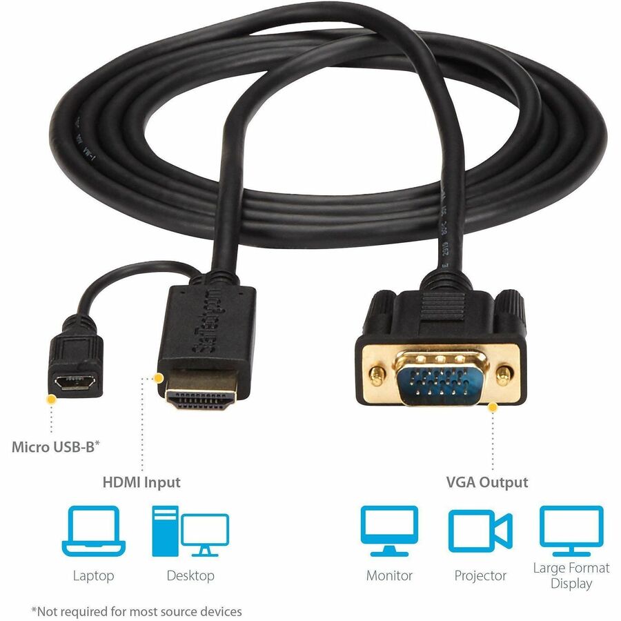 StarTech.com HDMI to VGA Cable - 3 ft / 1m - 1080p / 1920x1200 Resolution - Plug-and-Play Video Adapter