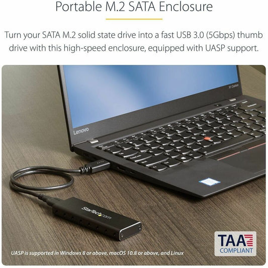 StarTech.com M.2 SATA SSD Enclosure with USB 3.0 and UASP for High-Speed External Storage