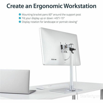 StarTech.com Single Monitor Stand for 12 to 34-Inch Displays, Adjustable Steel Desk Mount in Silver