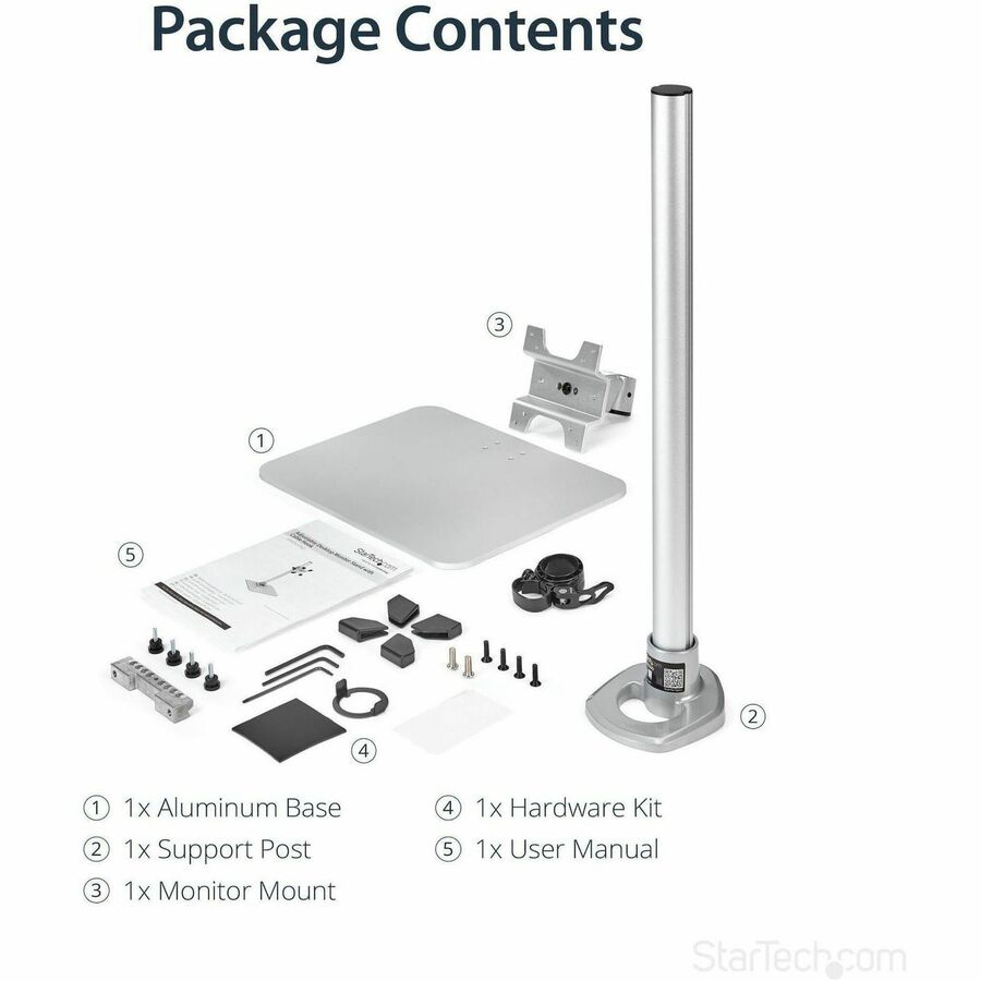 StarTech.com Single Monitor Stand for 12 to 34-Inch Displays, Adjustable Steel Desk Mount in Silver